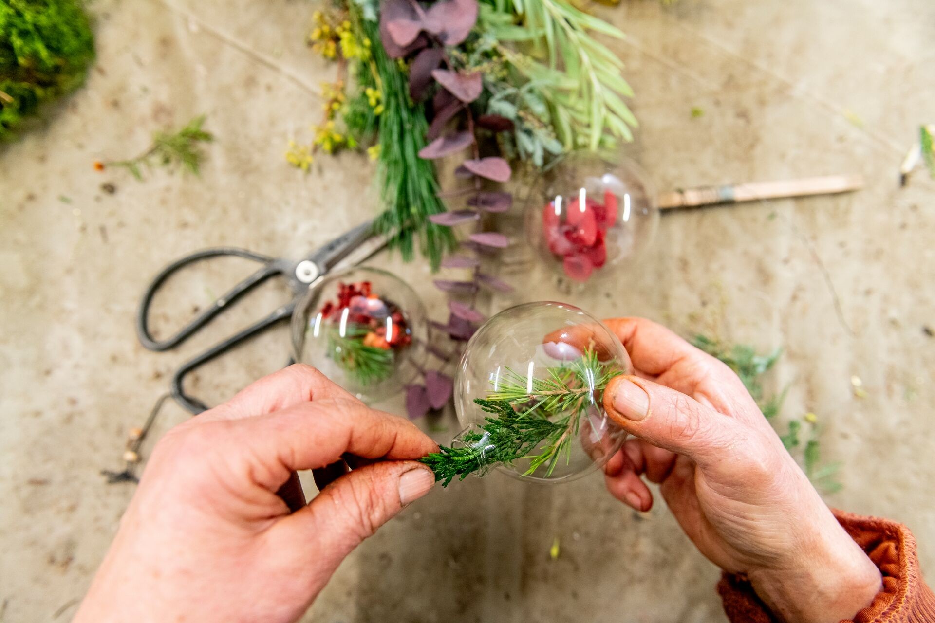 Weihnachtskugeln selber gestalten - mit frischem Grün aus dem eigenen Garten Thumb